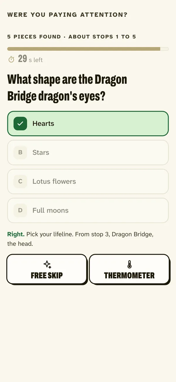 The quiz: one question about the stops you just found.